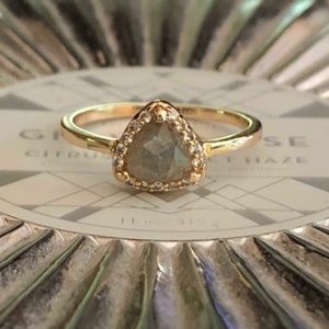 Trillion-Cut Pave Ring in Gold/Labradorite, Women's Size 7
